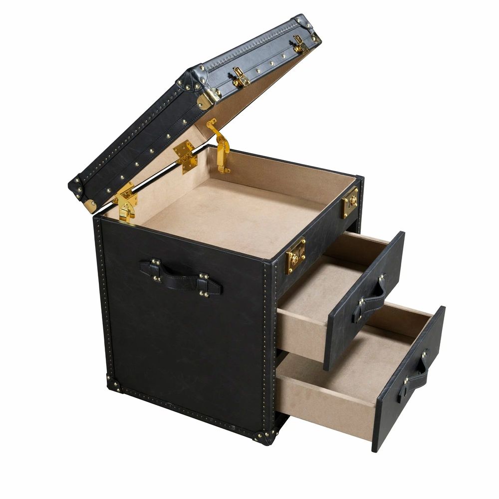 Storage boxes - Black leather trunk - ANGEL CERDÁ