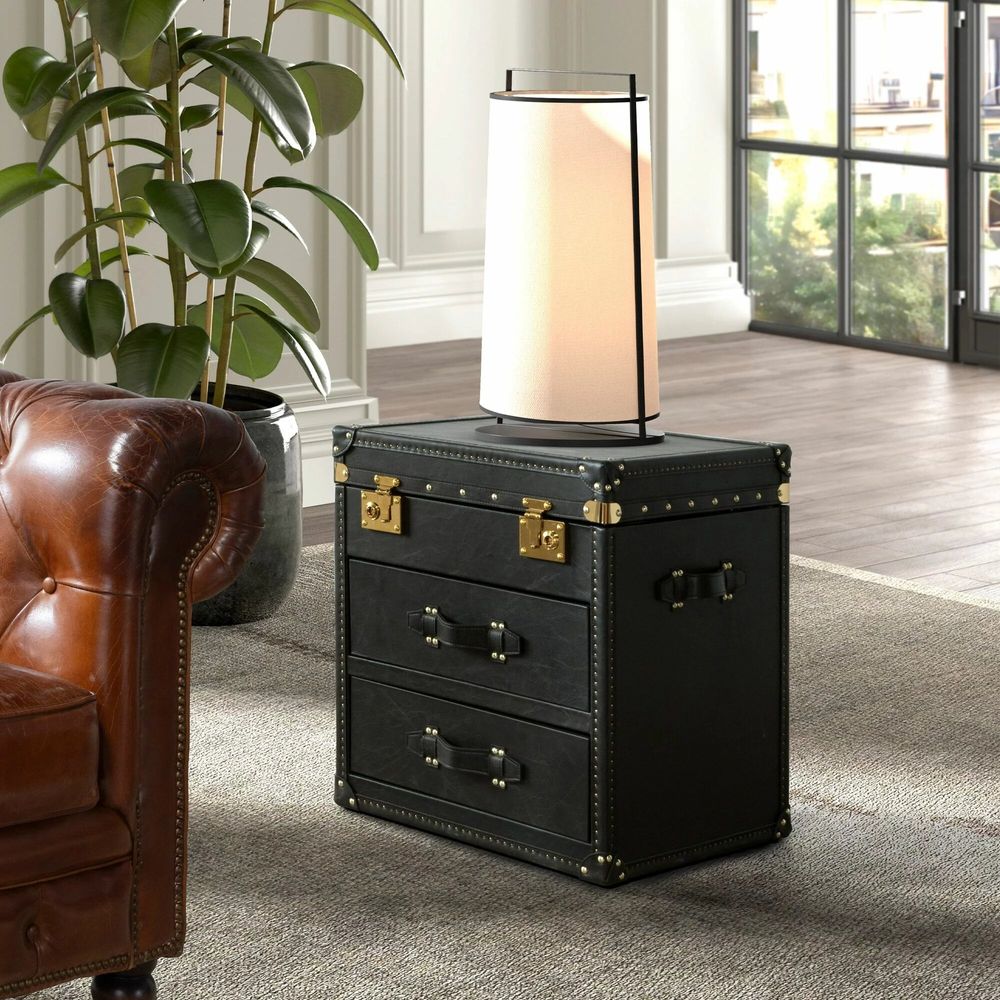 Storage boxes - Black leather trunk - ANGEL CERDÁ