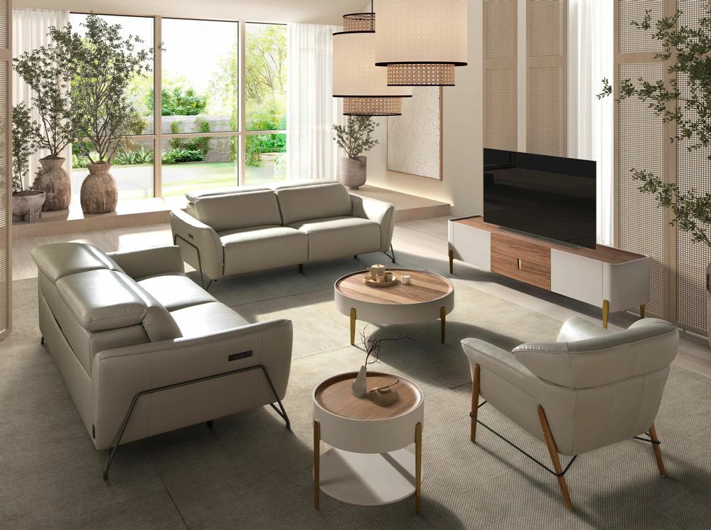 Sofas - 3 seater relaxation sofa in sand leather - ANGEL CERDÁ