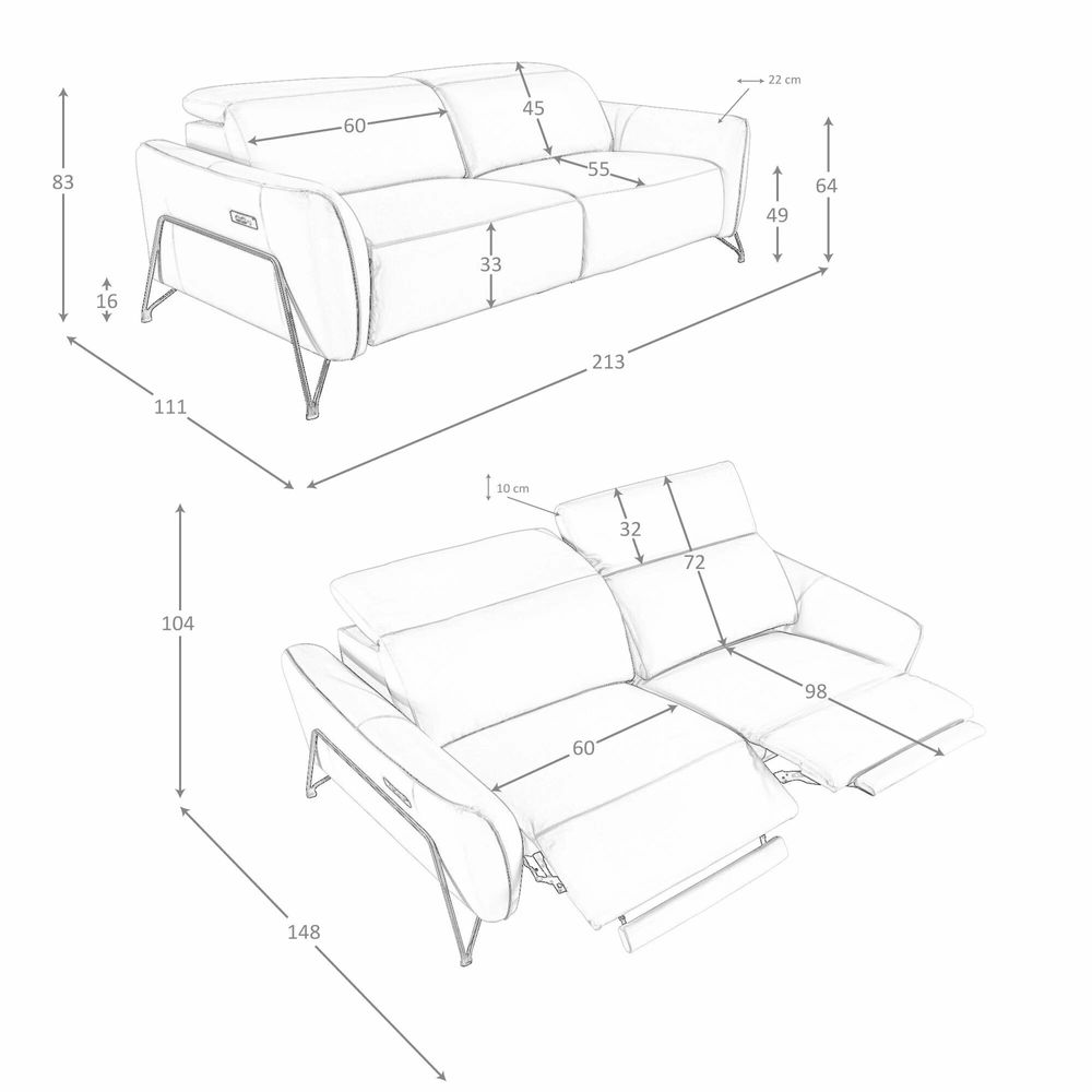 Sofas - 3 seater relaxation sofa in sand leather - ANGEL CERDÁ