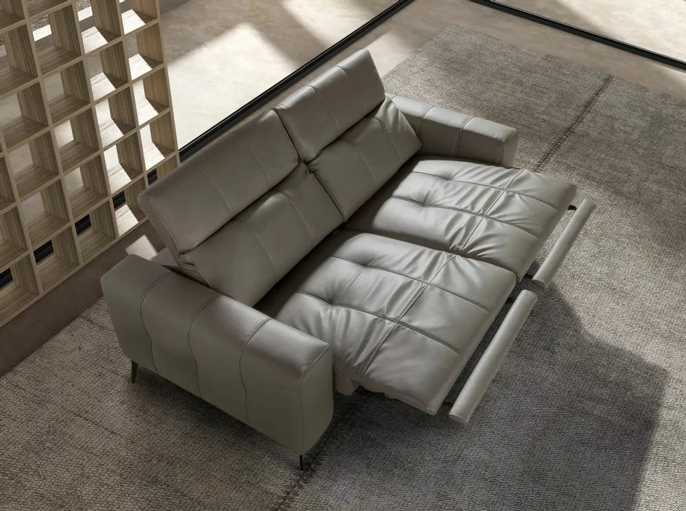 Sofas - 2-seater relaxation sofa in grey leather - ANGEL CERDÁ