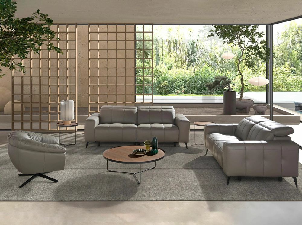 Sofas - 2-seater relaxation sofa in grey leather - ANGEL CERDÁ