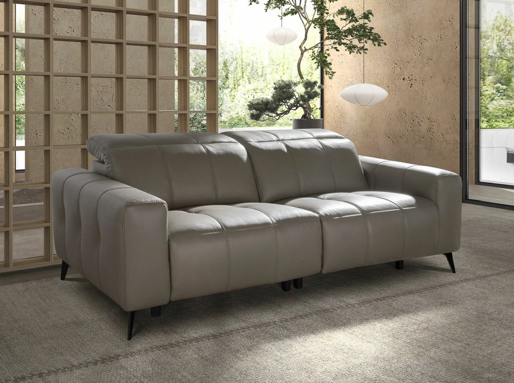 Sofas - 3-seat relaxation sofa in grey leather - ANGEL CERDÁ