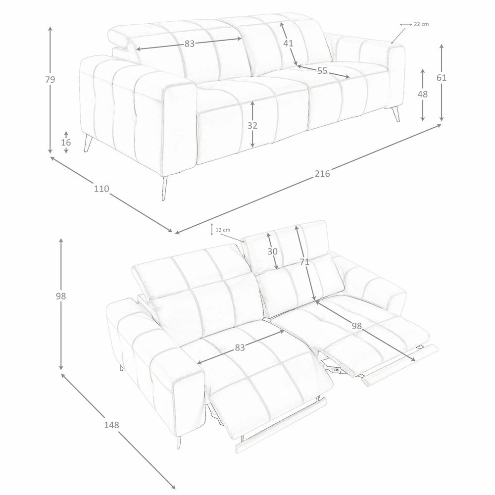 Sofas - 3-seat relaxation sofa in grey leather - ANGEL CERDÁ