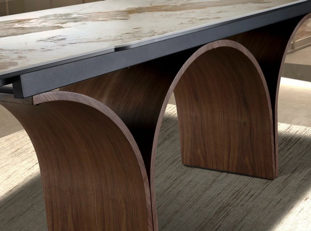 Tables Salle à Manger - Rectangular extending dining table in porcelain marble and walnut effe - ANGEL CERDÁ
