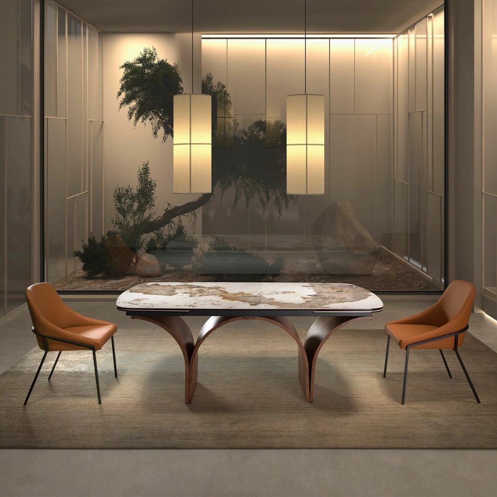 Tables Salle à Manger - Rectangular extending dining table in porcelain marble and walnut effe - ANGEL CERDÁ