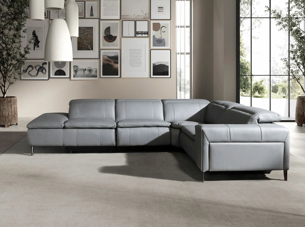 Sofas - Relax chaise longue left sofa in grey leather - ANGEL CERDÁ