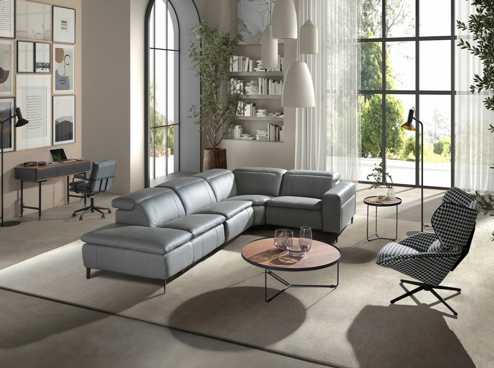 Sofas - Relax chaise longue left sofa in grey leather - ANGEL CERDÁ