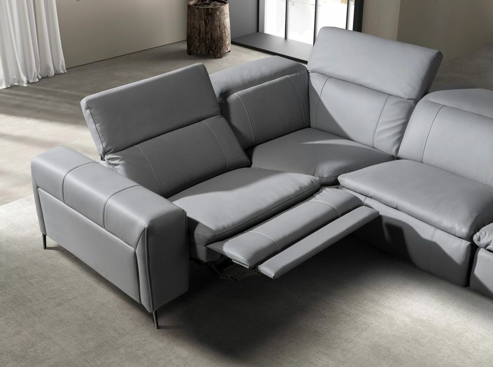 Sofas - Right chaise longue relaxation sofa in grey leather - ANGEL CERDÁ