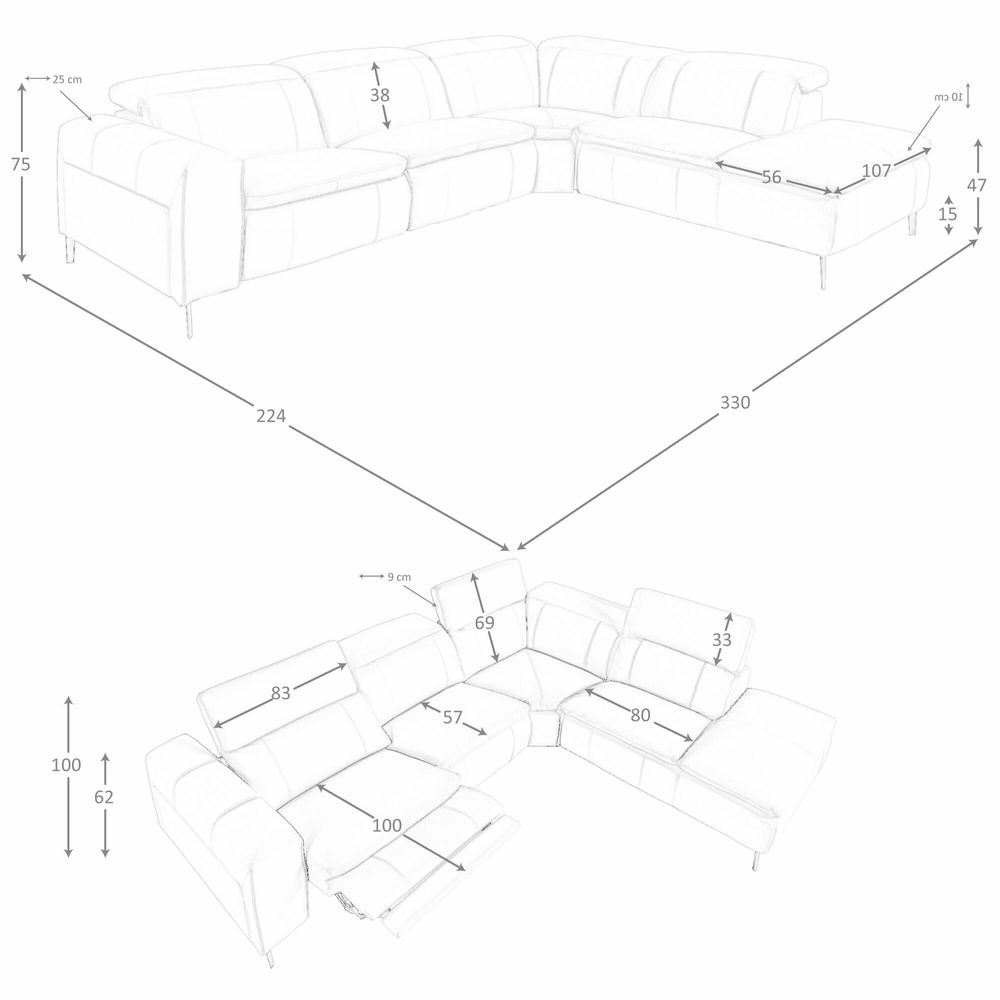 Sofas - Right chaise longue relaxation sofa in grey leather - ANGEL CERDÁ