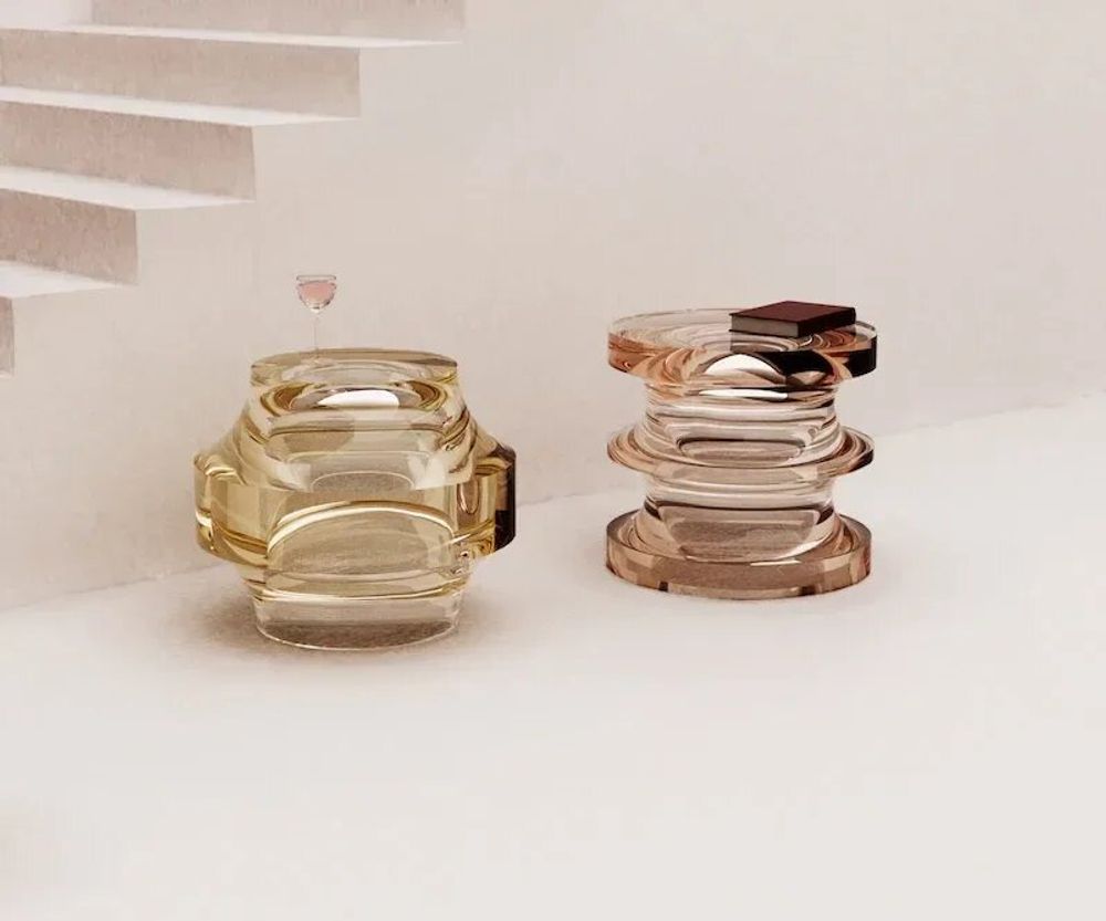 Autres tables  - Table d'appoint Echo I en résine translucide champagne par Ian Cochran - TULESTE FACTORY