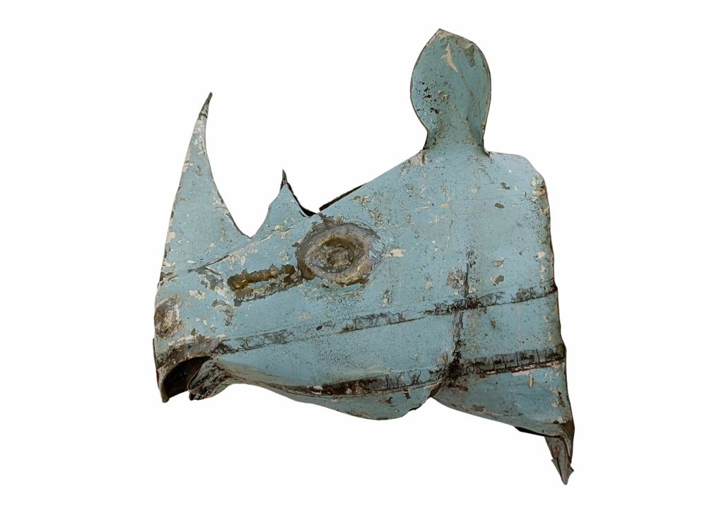 Accessoires de déco extérieure - Sculpture Métal Recyclé Trophée Rhinocéros Pour Mur 30x17.5cm - TERRE SAUVAGE