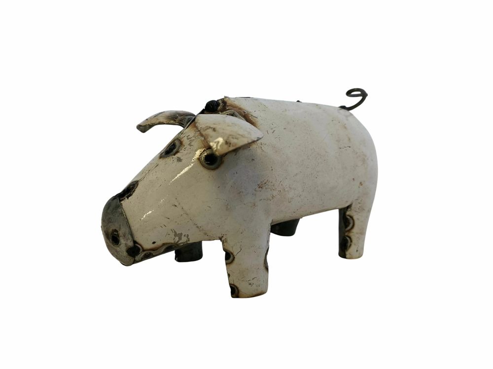 Outdoor decorative accessories - Recycled Metal Sculpture White Pig 15/20cm - TERRE SAUVAGE