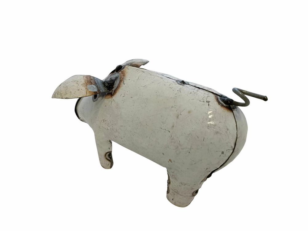 Outdoor decorative accessories - Recycled Metal Sculpture White Pig 15/20cm - TERRE SAUVAGE