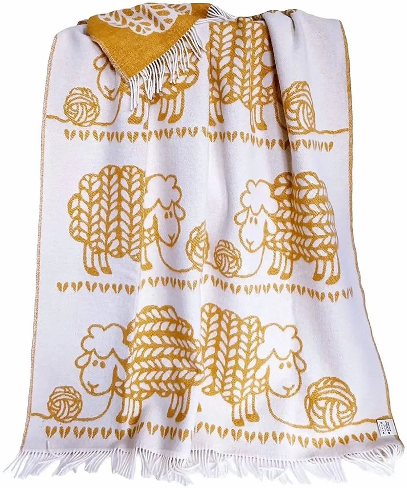 Plaids - Plaid de couverture en laine, Wool Sheep Ocker - WOOL ONLY BY JOWOLLINA