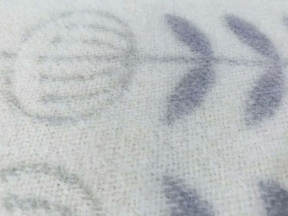 Throw blankets - Wool blanket plaid, Folklore floral Blue - WOOL ONLY BY JOWOLLINA