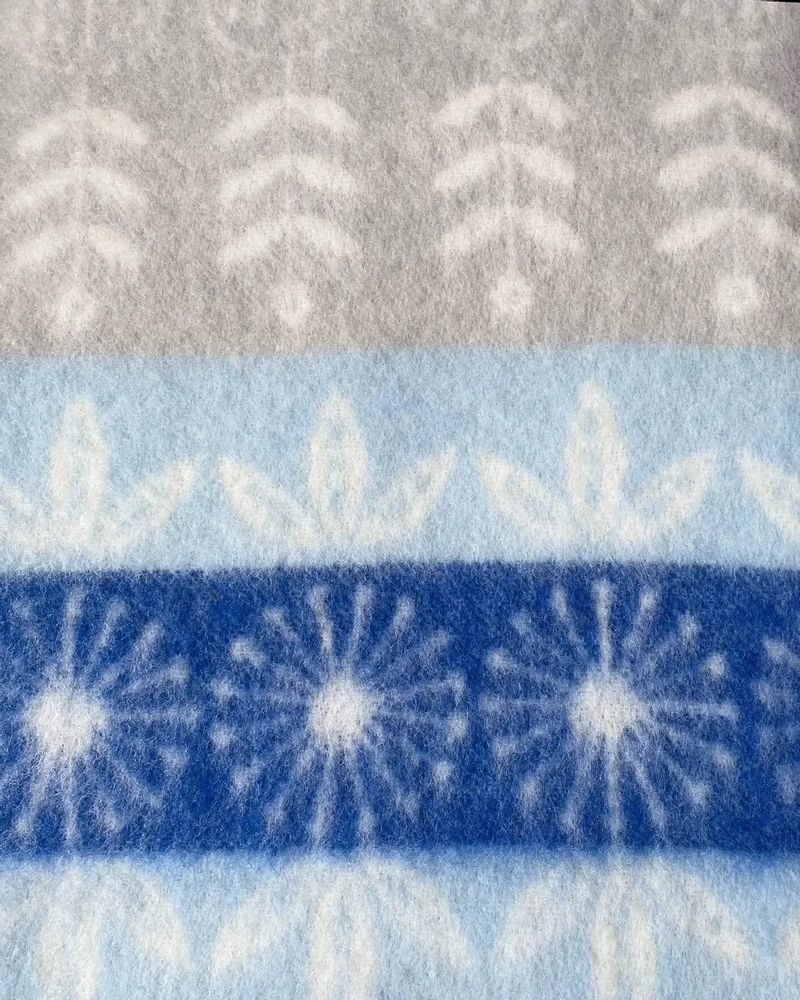 Throw blankets - Wool blanket plaid, Folklore floral Blue - WOOL ONLY BY JOWOLLINA