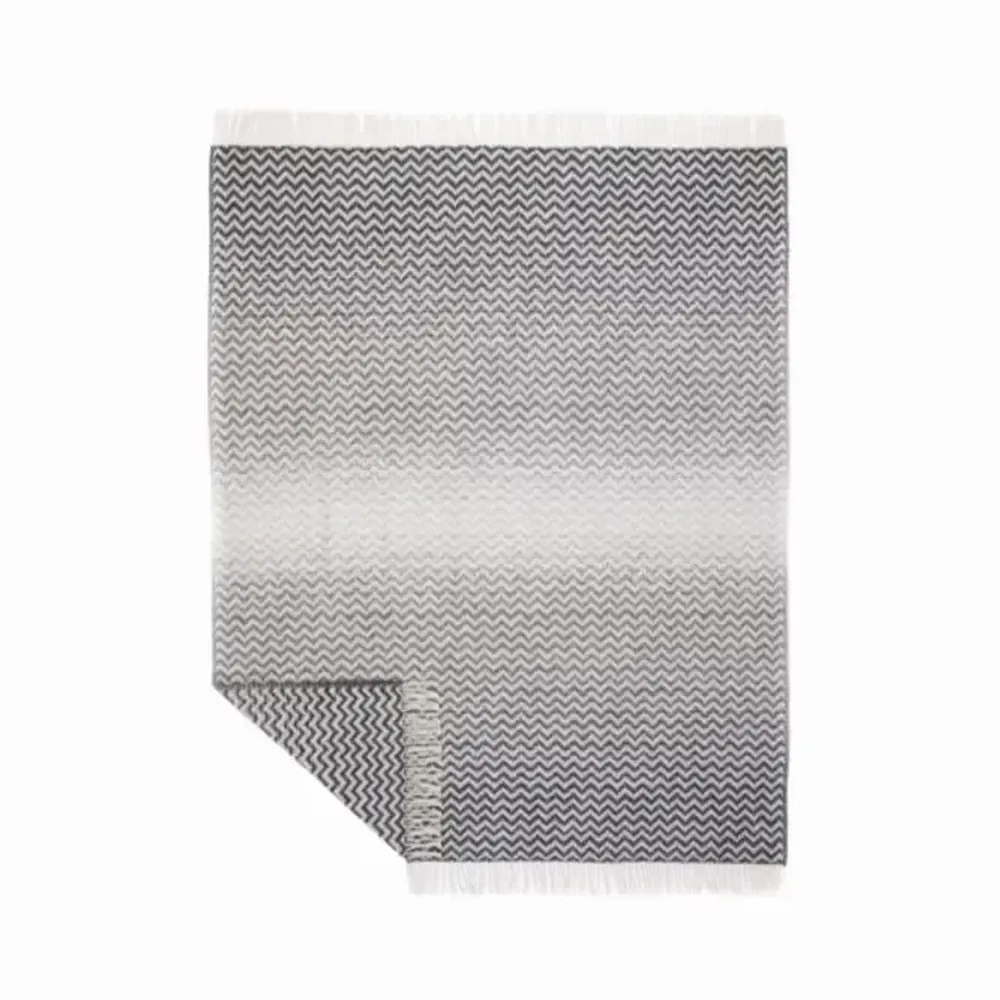 Throw blankets - Jacquard Wool blanket plaid, Zig-Zag-Wave, anthracite/grey - WOOL ONLY BY JOWOLLINA