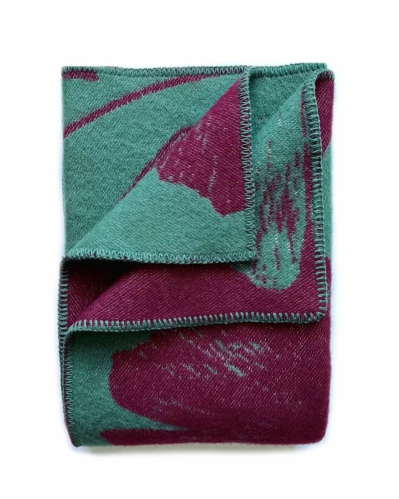 Throw blankets - Wool blanket plaid, Ginkgo Duck Green Bordeaux - WOOL ONLY BY JOWOLLINA