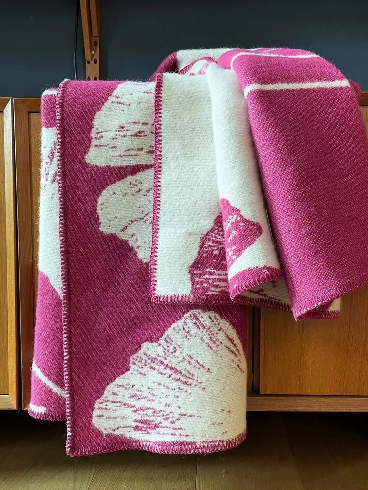 Throw blankets - Wool blanket plaid, Ginkgo Raspberries Magenta - WOOL ONLY BY JOWOLLINA