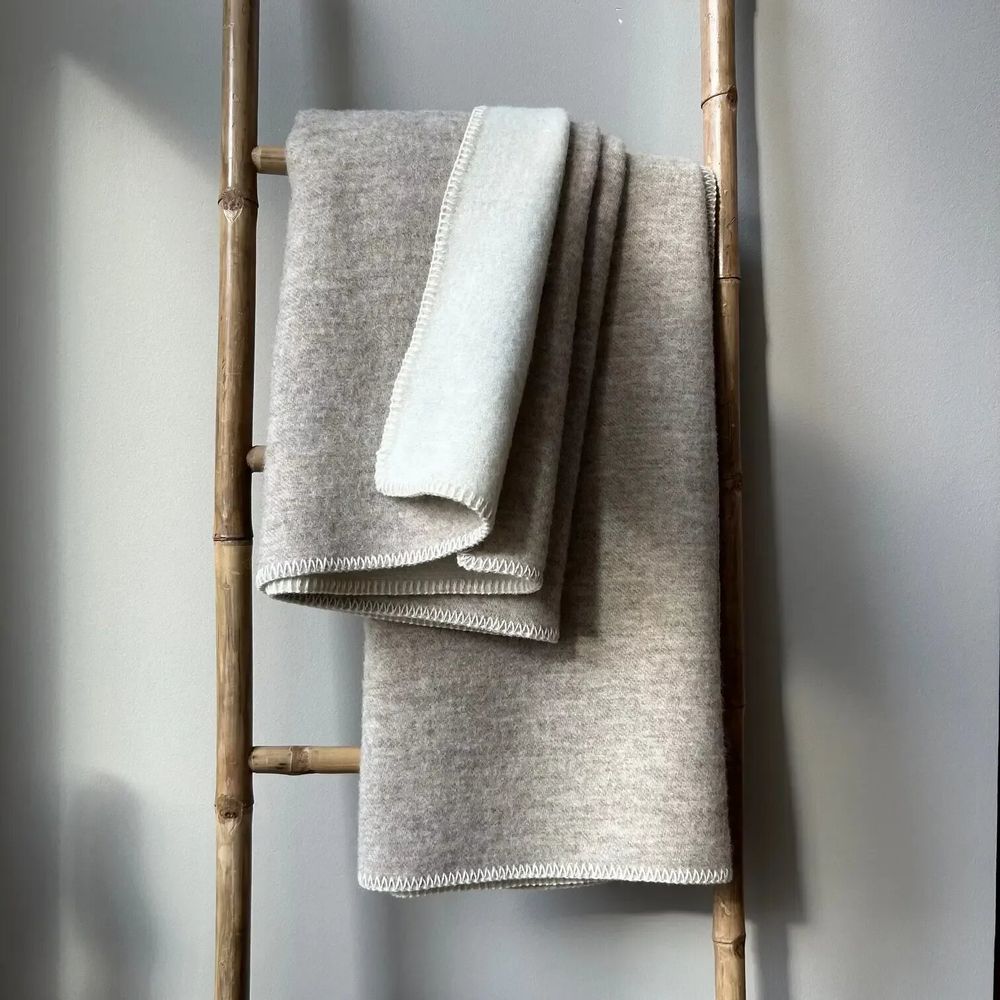 Throw blankets - Wool blanket plaid, Nature Beige - WOOL ONLY BY JOWOLLINA