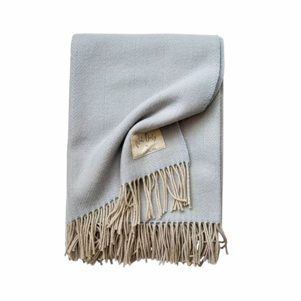 Plaids - Plaid couverture en laine, Herringbone Ice Blue naturel - WOOL ONLY BY JOWOLLINA