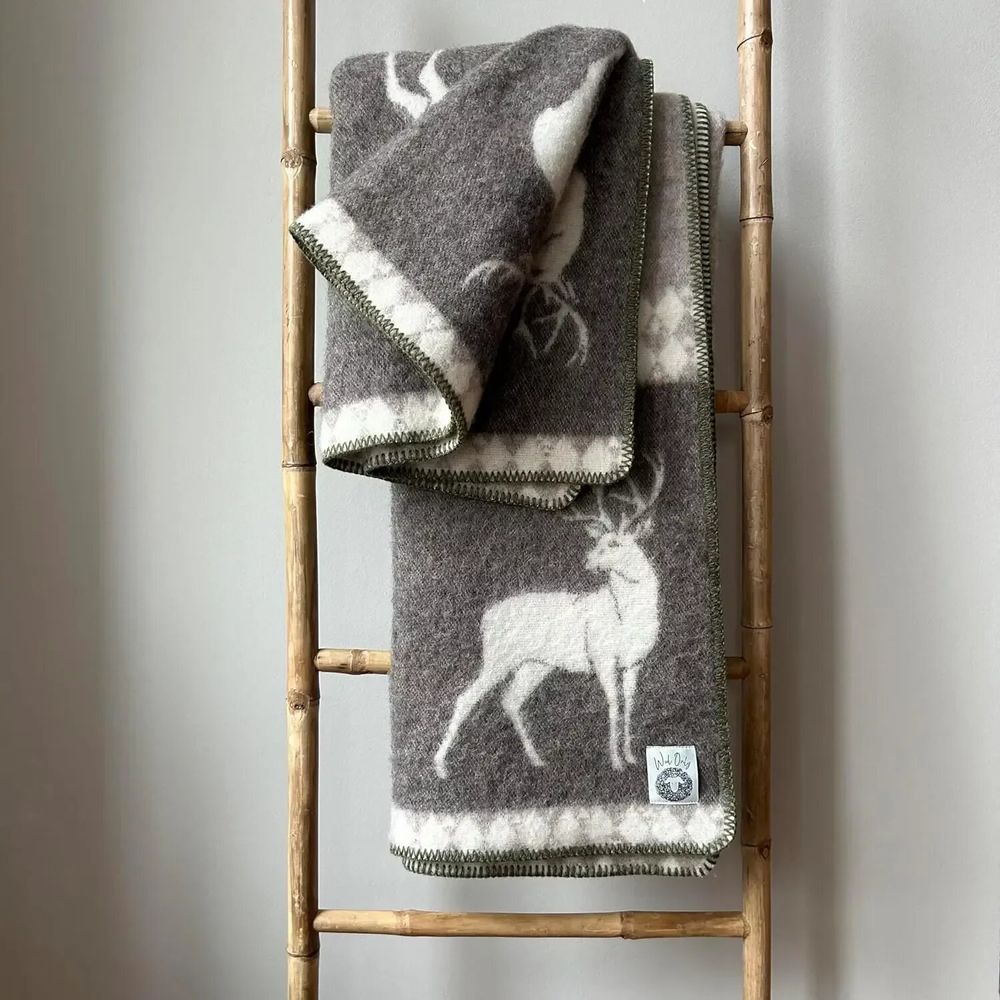 Throw blankets - Wool blanket plaid, Deer Beige Brown - WOOL ONLY BY JOWOLLINA