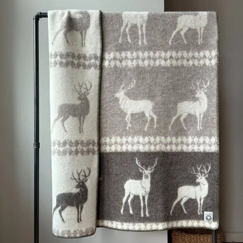 Throw blankets - Wool blanket plaid, Deer Beige Brown - WOOL ONLY BY JOWOLLINA