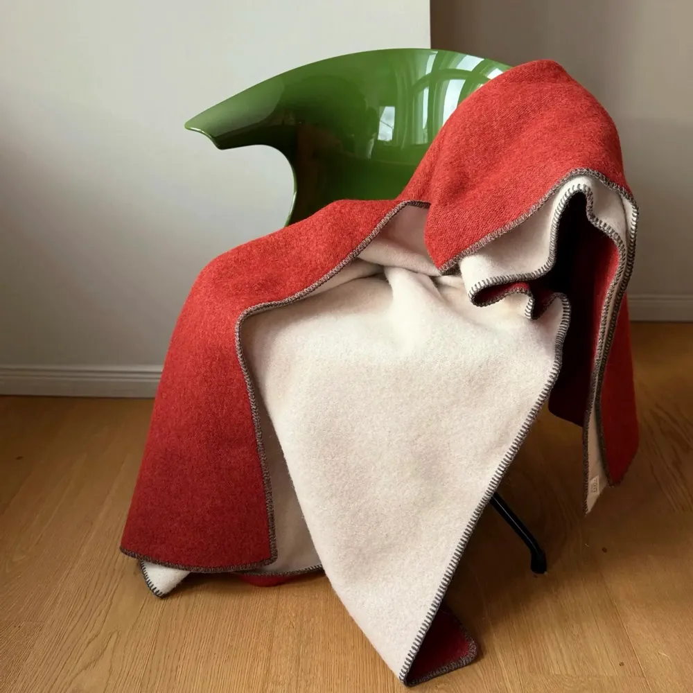 Throw blankets - Wool blanket plaid, Brick - WOOL ONLY BY JOWOLLINA