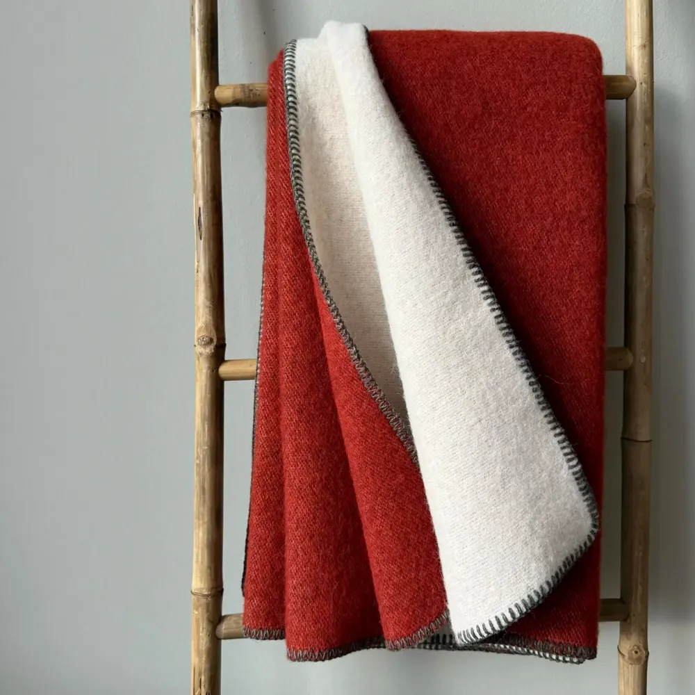 Throw blankets - Wool blanket plaid, Brick - WOOL ONLY BY JOWOLLINA