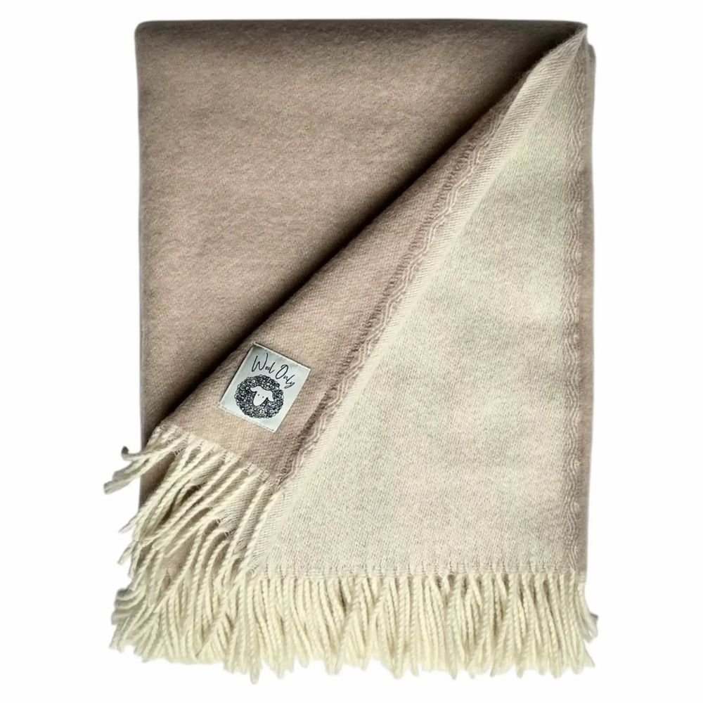 Throw blankets - Wool blanket plaid, Merino Chai Latte - WOOL ONLY BY JOWOLLINA