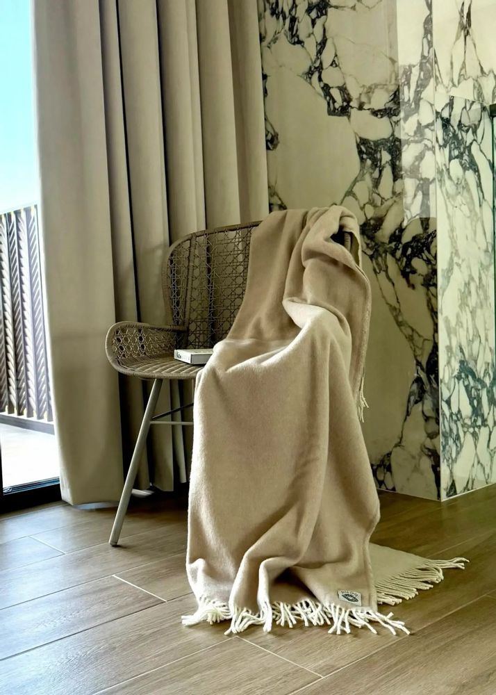 Throw blankets - Wool blanket plaid, Merino Chai Latte - WOOL ONLY BY JOWOLLINA