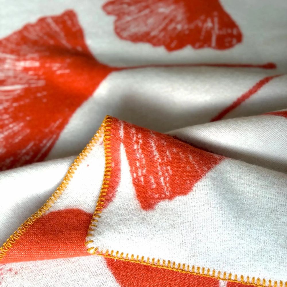 Throw blankets - Wool blanket plaid, Ginkgo Vintage Orange - WOOL ONLY BY JOWOLLINA