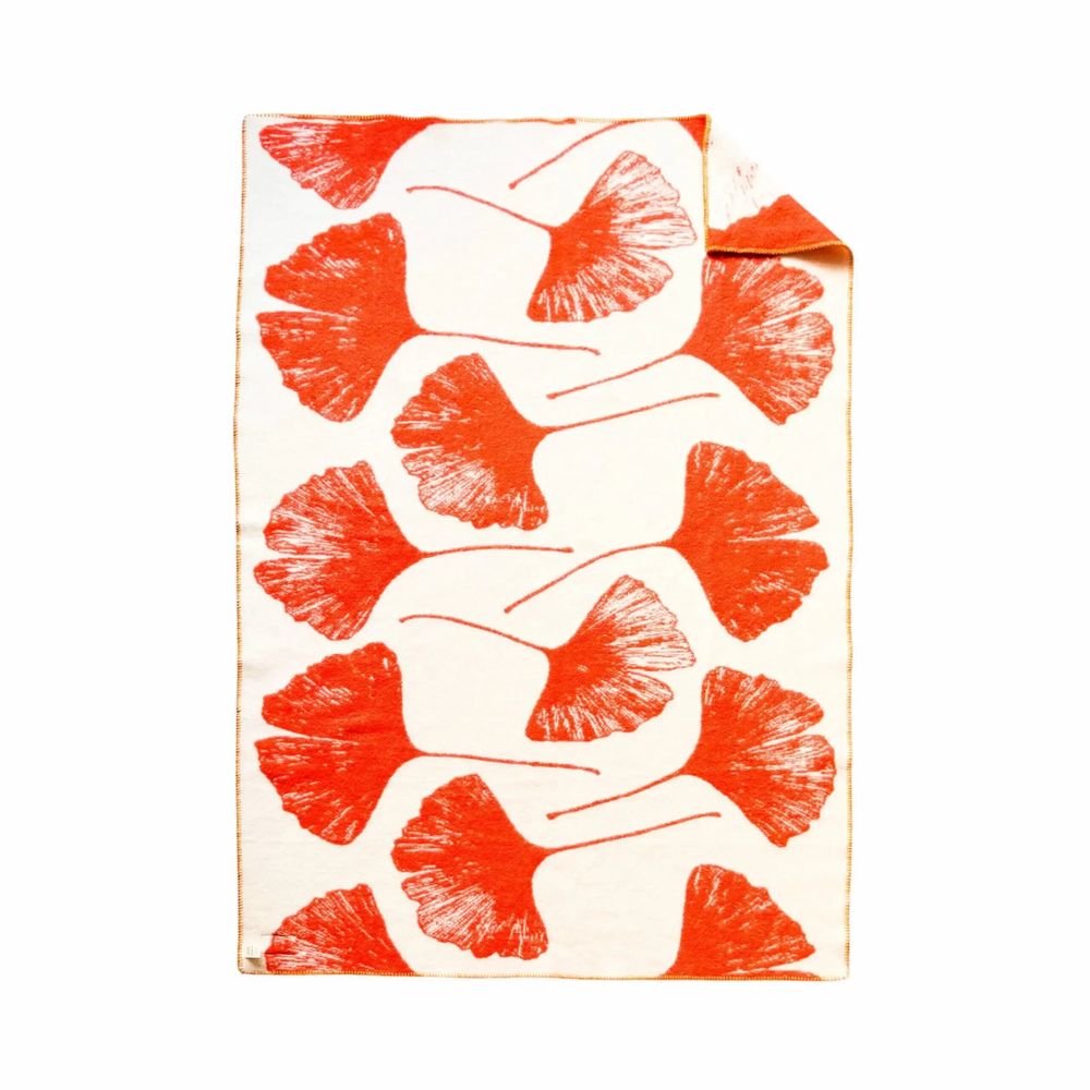 Throw blankets - Wool blanket plaid, Ginkgo Vintage Orange - WOOL ONLY BY JOWOLLINA