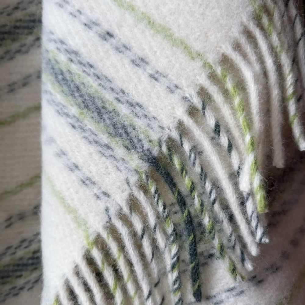 Throw blankets - Wool blanket plaid, Stripe Off White Green - WOOL ONLY BY JOWOLLINA