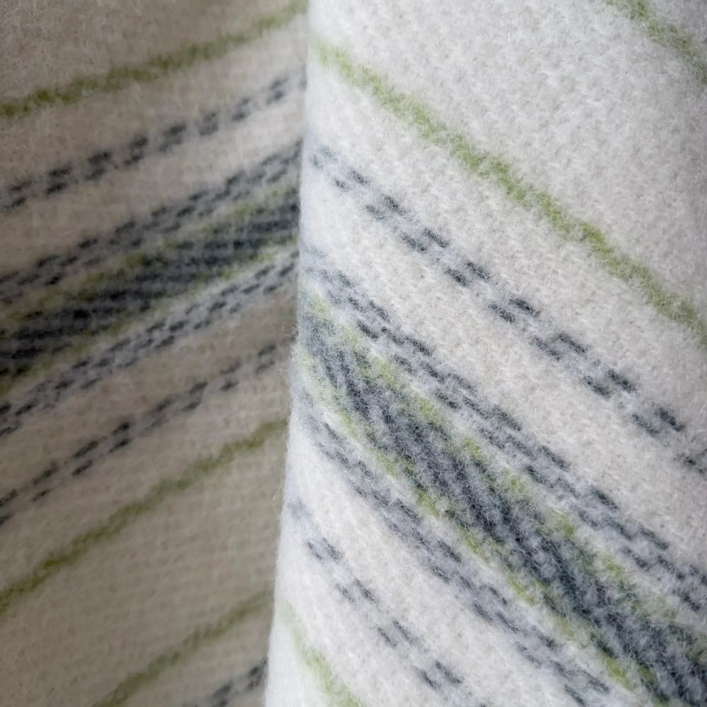Throw blankets - Wool blanket plaid, Stripe Off White Green - WOOL ONLY BY JOWOLLINA