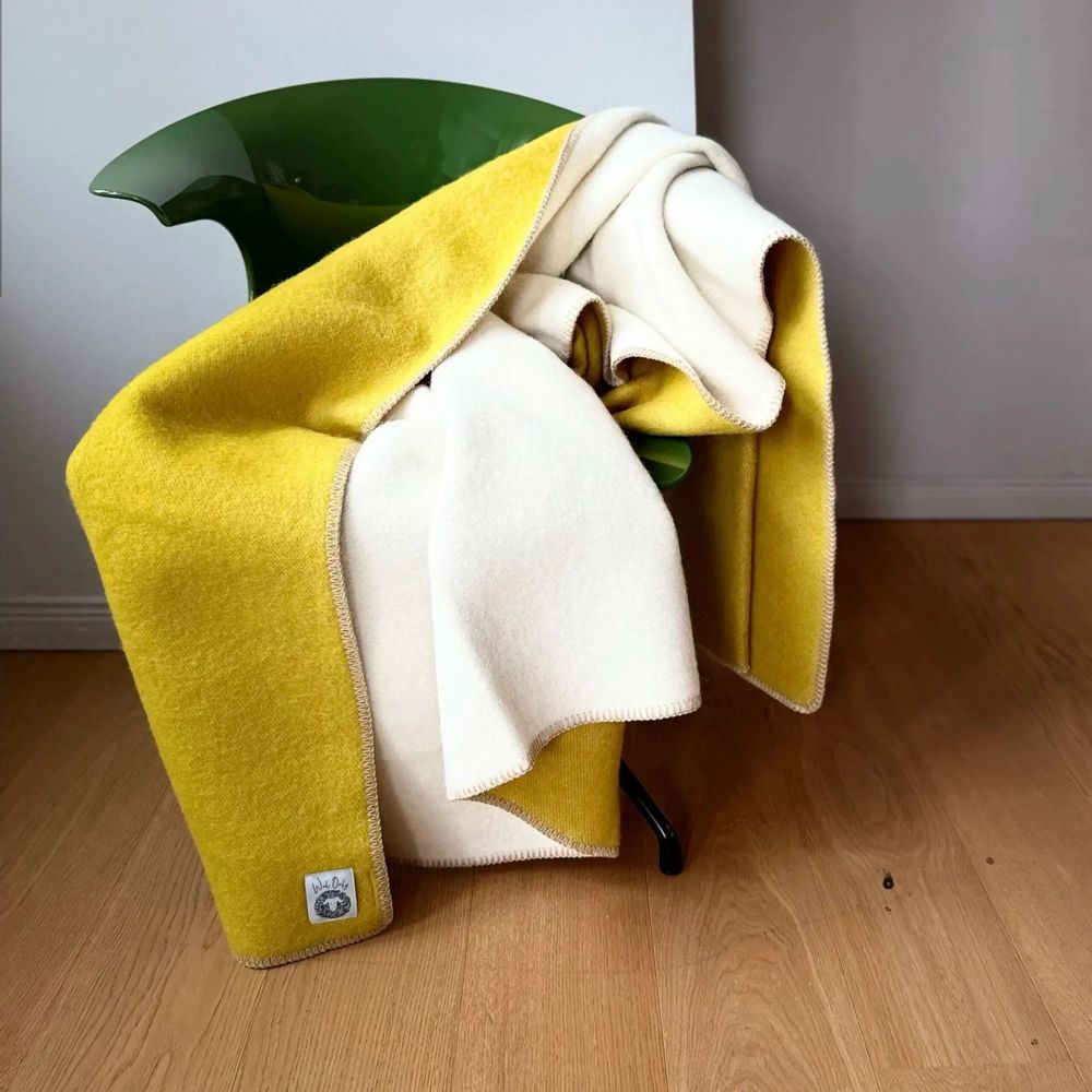 Throw blankets - Wool blanket plaid, Spicy Mustard Teddy - WOOL ONLY BY JOWOLLINA