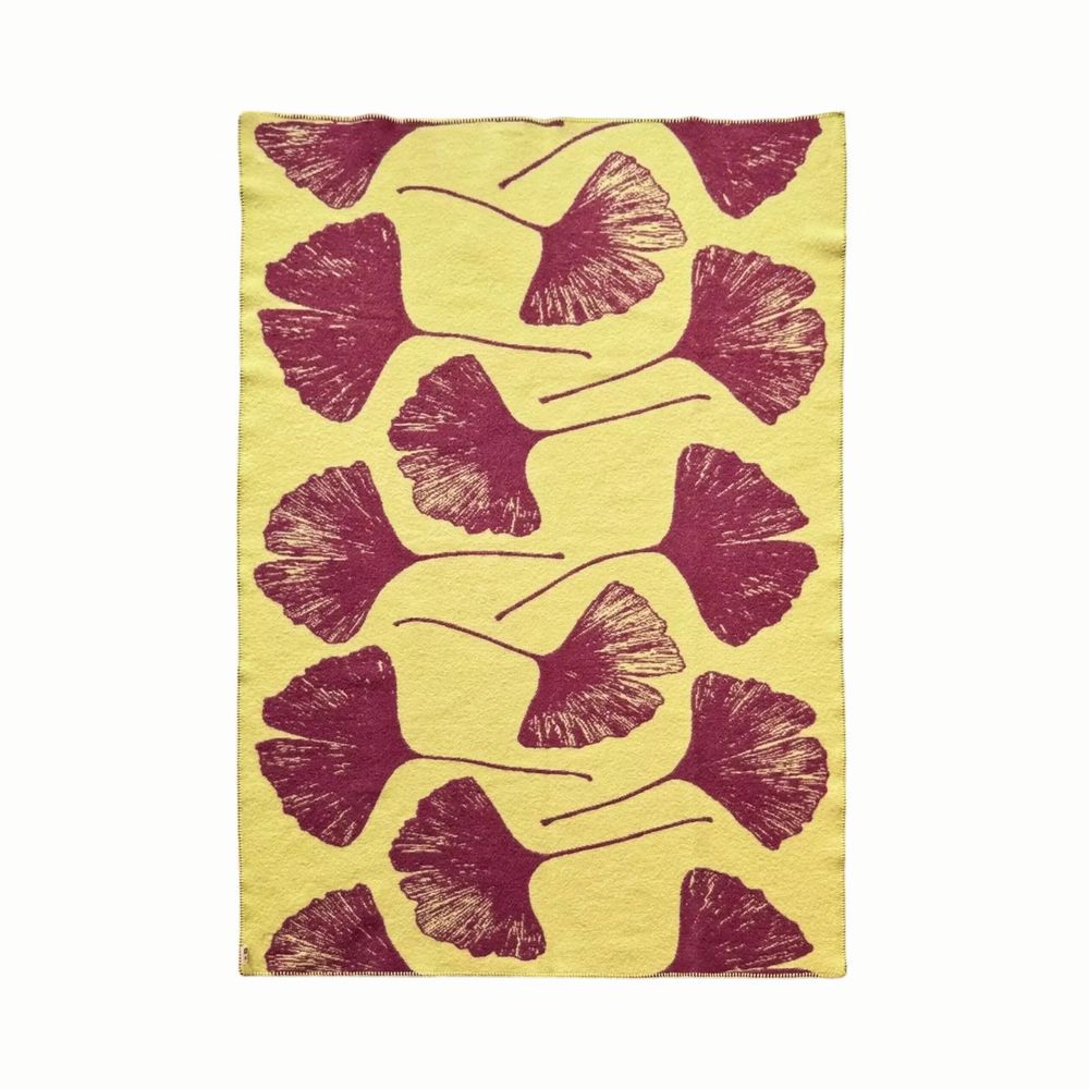 Plaids - Plaid couverture en laine, Ginkgo Vintage Prune - WOOL ONLY BY JOWOLLINA