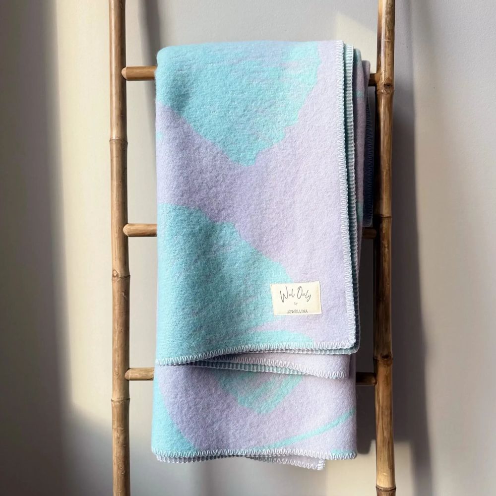 Throw blankets - Wool blanket plaid, Ginkgo Aura Blue - WOOL ONLY BY JOWOLLINA