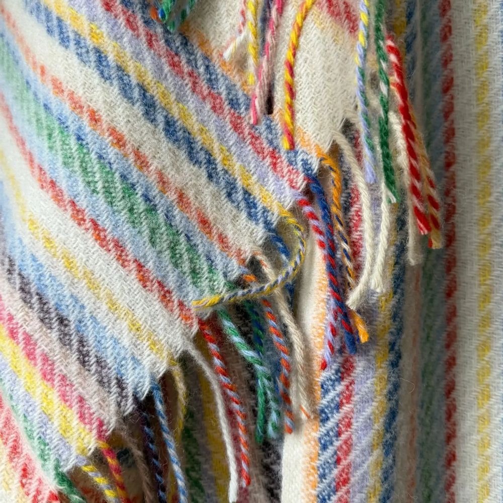 Throw blankets - Wool blanket plaid, Stripe Off White Colorful - WOOL ONLY BY JOWOLLINA