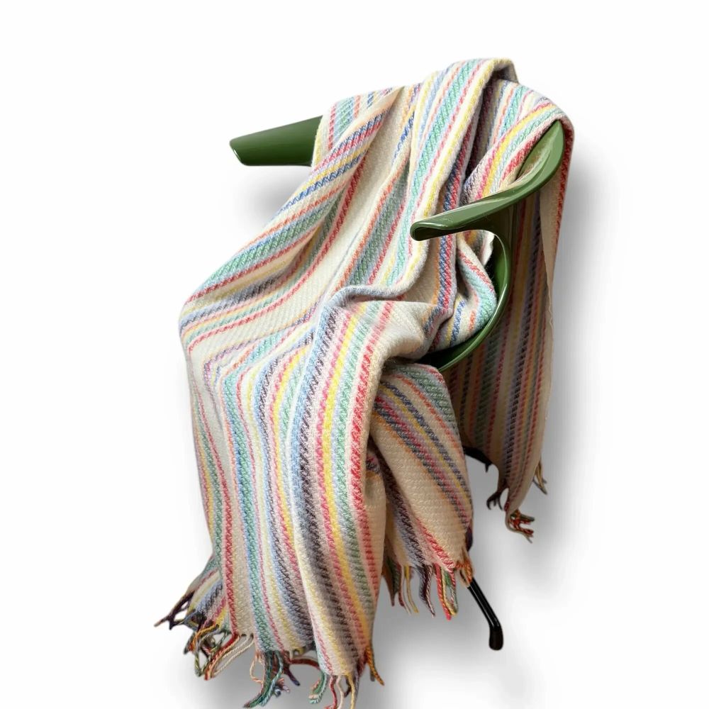 Throw blankets - Wool blanket plaid, Stripe Off White Colorful - WOOL ONLY BY JOWOLLINA