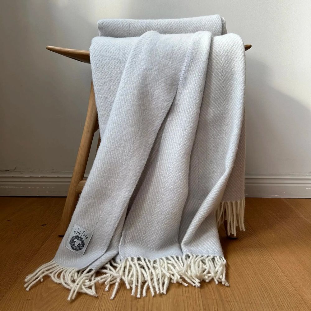 Throw blankets - Wool blanket plaid, Herringbone Ice Grey - WOOL ONLY BY JOWOLLINA