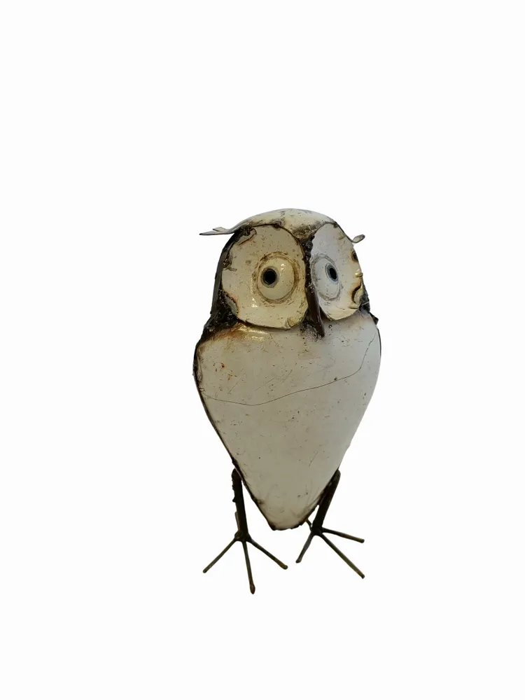 Outdoor decorative accessories - White Owl Recycled Metal Sculpture - TERRE SAUVAGE