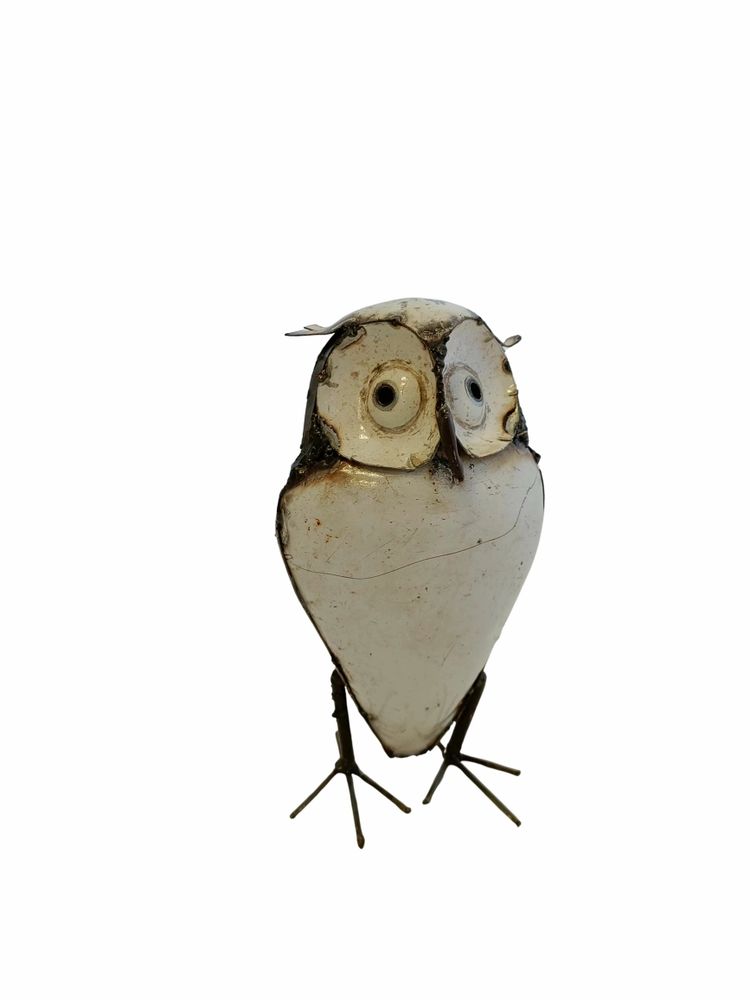 Accessoires de déco extérieure - Sculpture Métal Recyclé Chouette Blanche - TERRE SAUVAGE