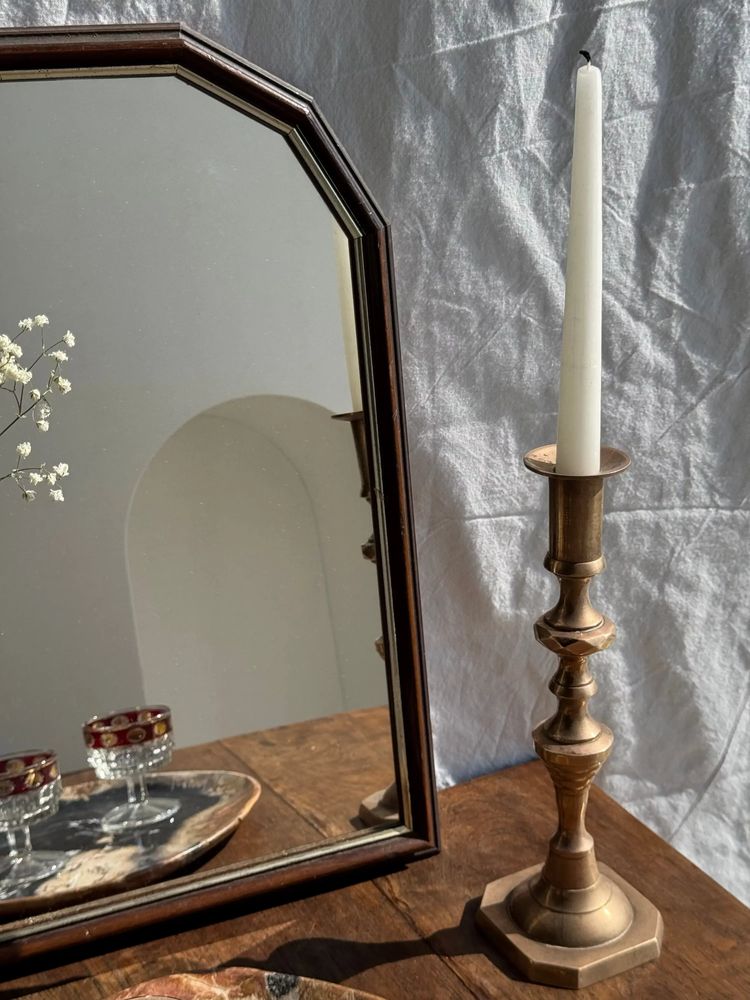 Miroirs - Petit miroir arrondi, cadre en bois, encadrement doré H49,5 - OFFICE OBJETS
