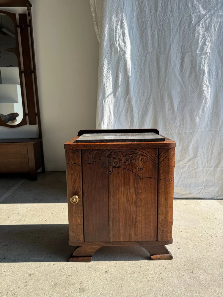 Other tables - Art Deco wooden bedside table with marble top and one drawer - OFFICE OBJETS