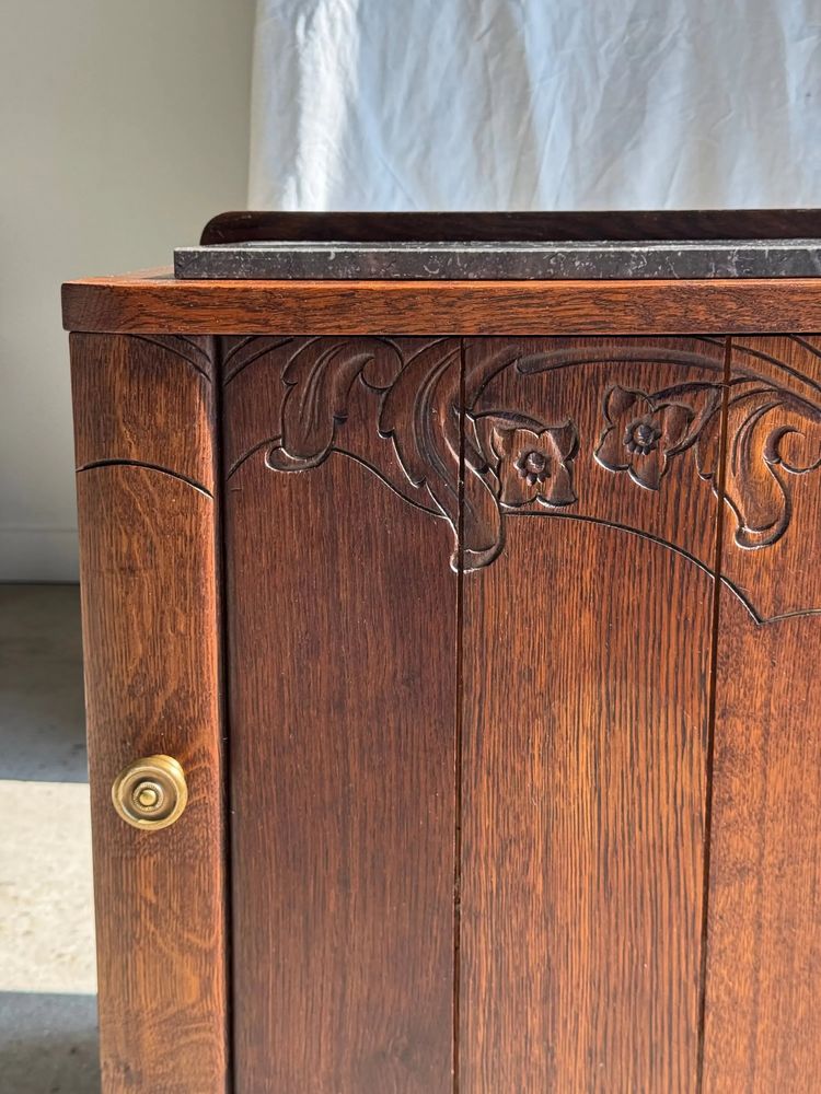 Other tables - Art Deco wooden bedside table with marble top and one drawer - OFFICE OBJETS