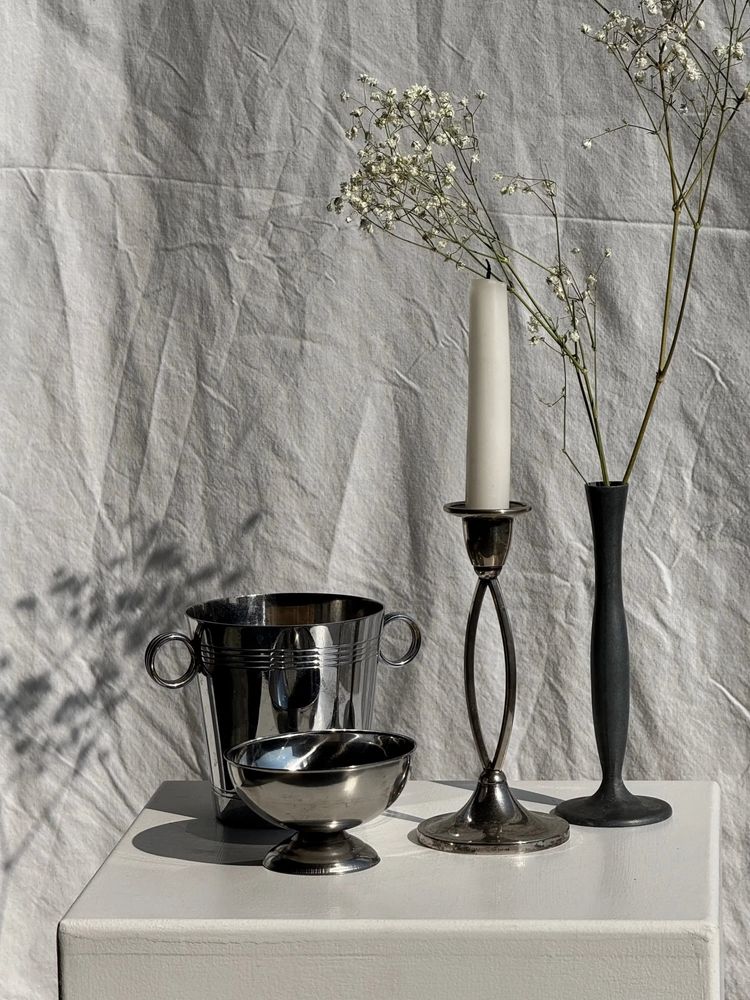 Bougeoirs et photophores  - Petit bougeoir argenté moderne vintage Made in England, Silver plate of Englande. IANTE. H16 - OFFICE OBJETS