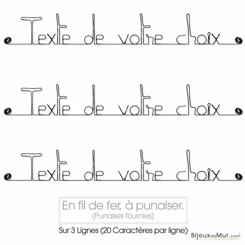 Other wall decoration - Customizable wire wall decoration writing - 3 lines - BIJOUX DE MUR