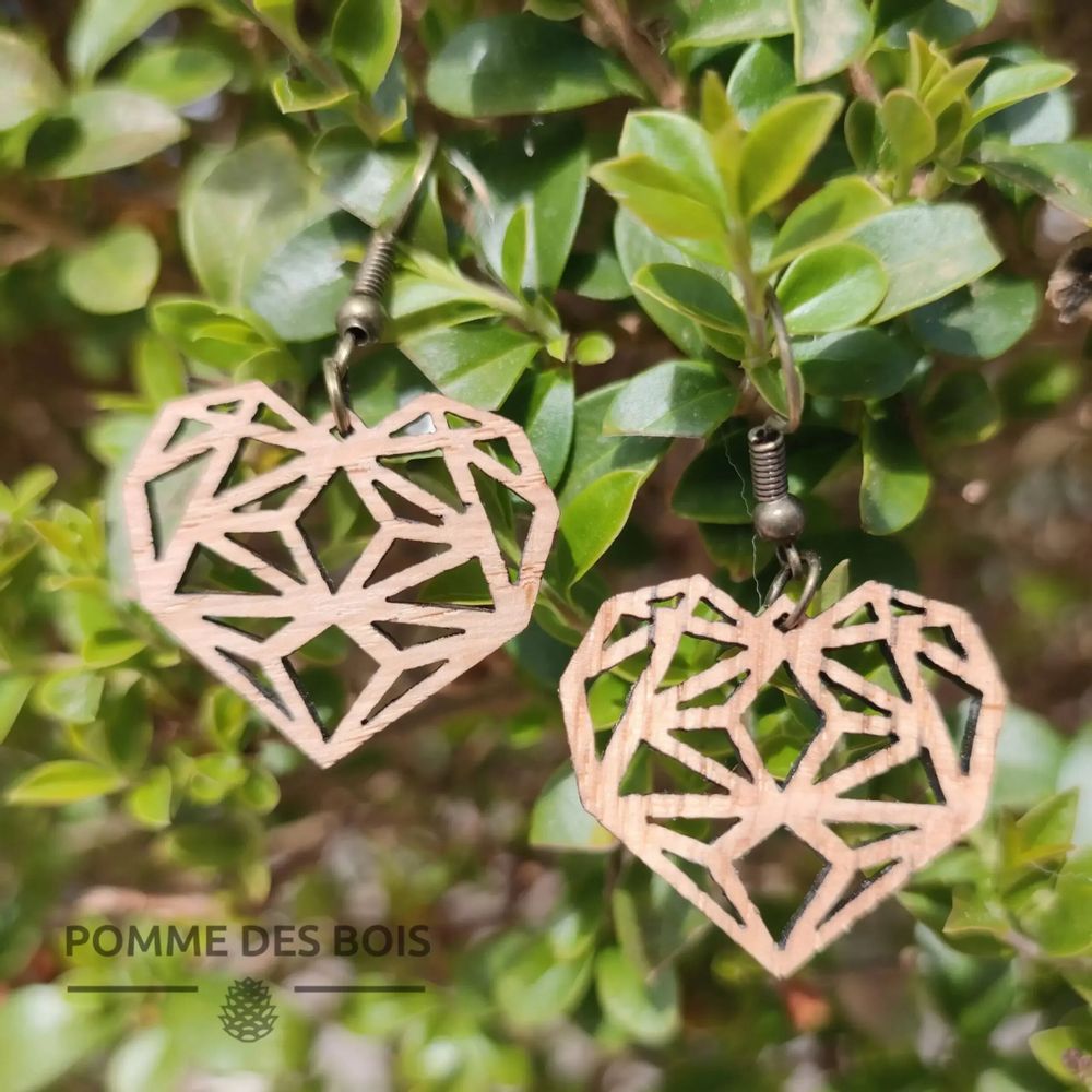 Bijoux - Boucles d'oreilles - Coeur Géométrique - POMME DES BOIS
